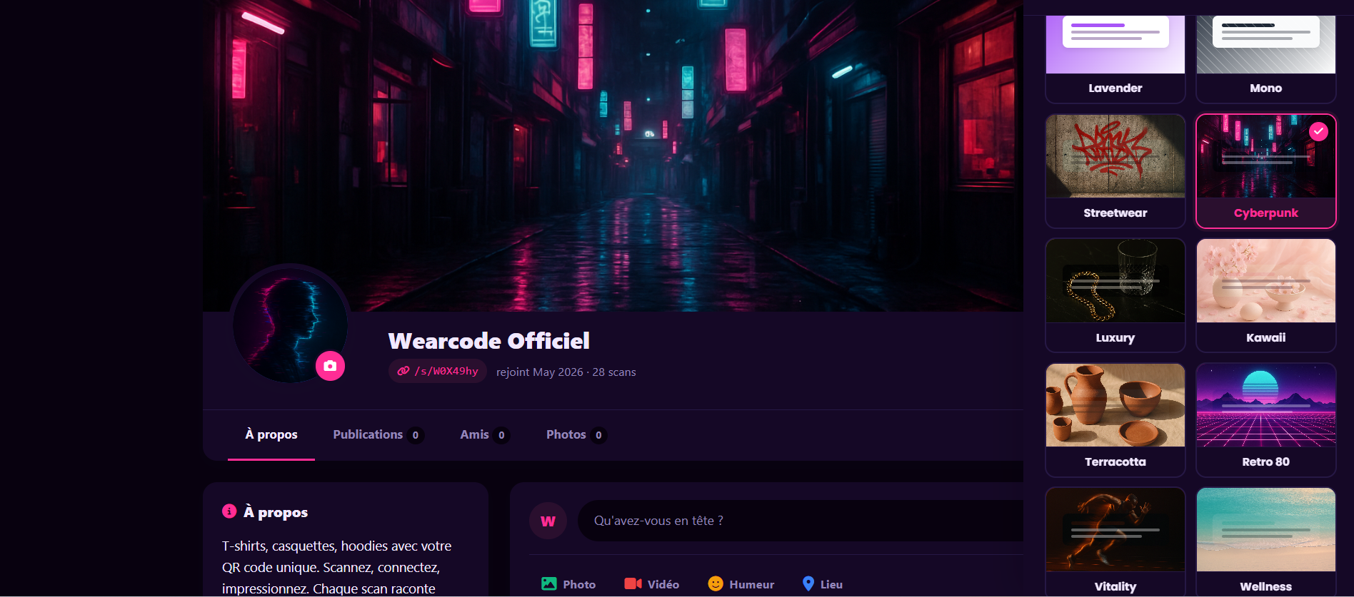 Page profil wearcode, thème Cyberpunk Page profil wearcode, thème Cyberpunk